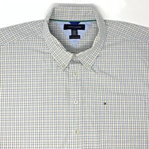 Tommy Hilfiger Beige Plaid Cotton Men's Short Sleeve‎ Button Up Shirt Size XXL